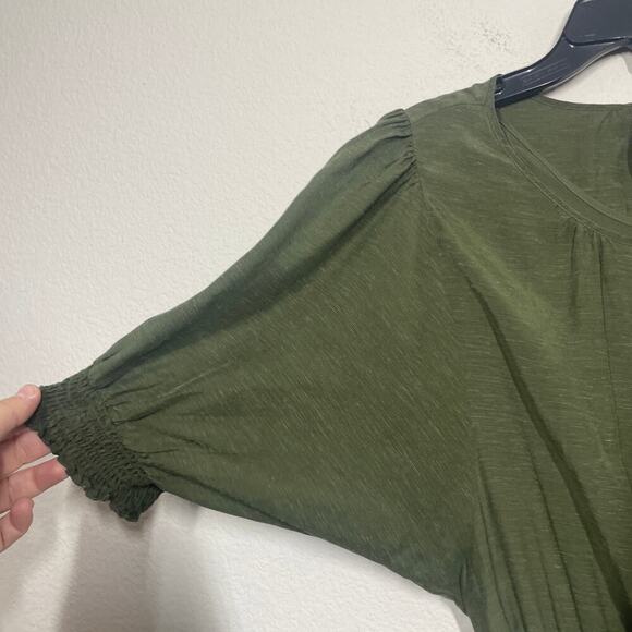 By Anthropologie Medium Nicole Linen Puff Sleeve Shift Dress Green Button Up - Picture 4 of 13